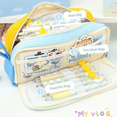 Image of Alokik Cute Cloud Pencil Pouch for Kids, Large Capacity Zippered Pen Case with Mesh Pockets & Elastic Pen Holders, Kawaii Green Purple School Stationery Organizer (Nice Day - Green)