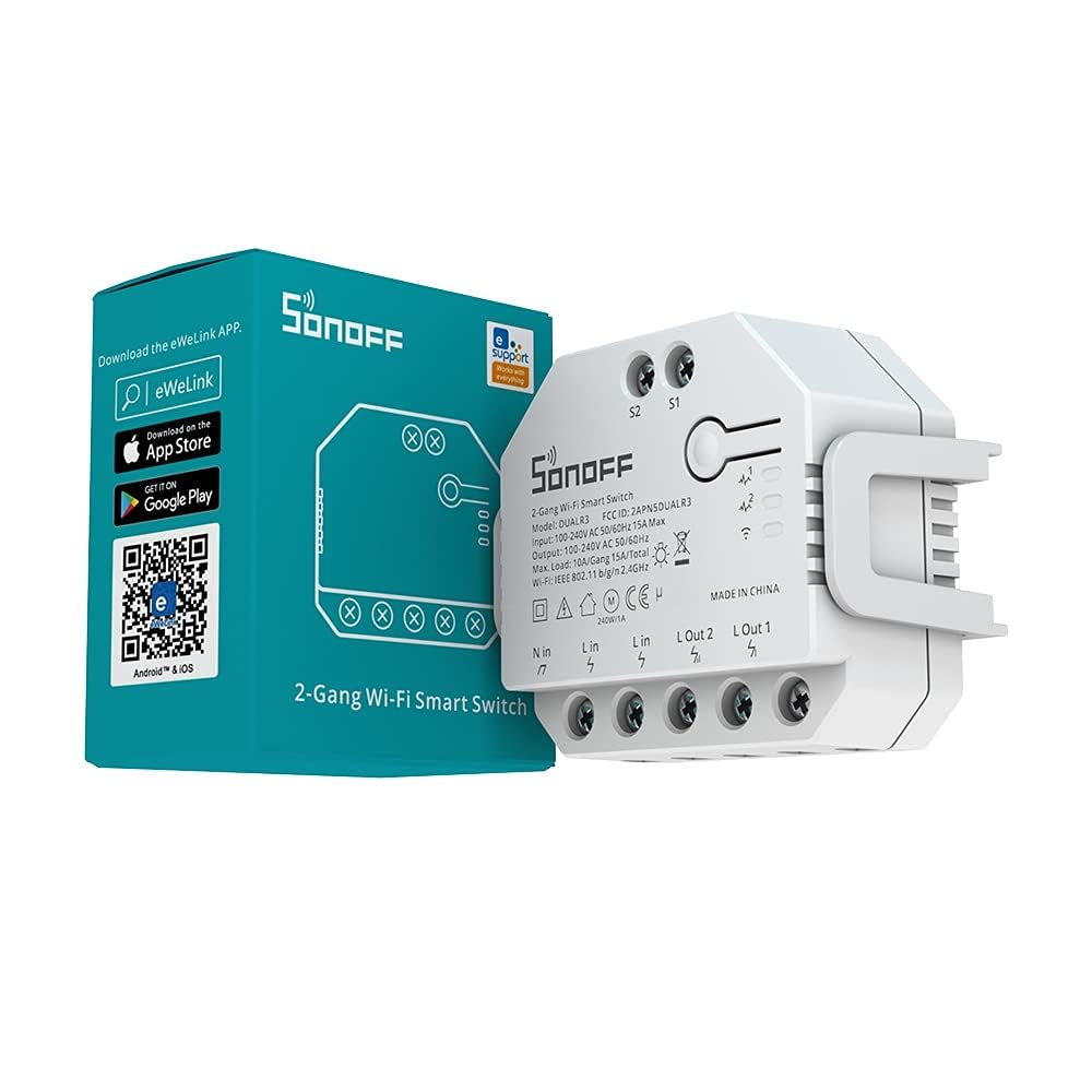 Interruptor inteligente WiFi de doble canal SONOFF DUAL R3, control por voz y APP, 3 modos, para puertas, cortinas, luces, electrodomésticos