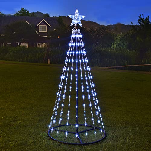 Lewis&Wayne 5 Ft Lighted Outdoor Christmas Tree, 228 Leds Pre-Lit Christmas Cone Tree With Star Topper For Indoor And Outdoor Holiday Decorations  cover