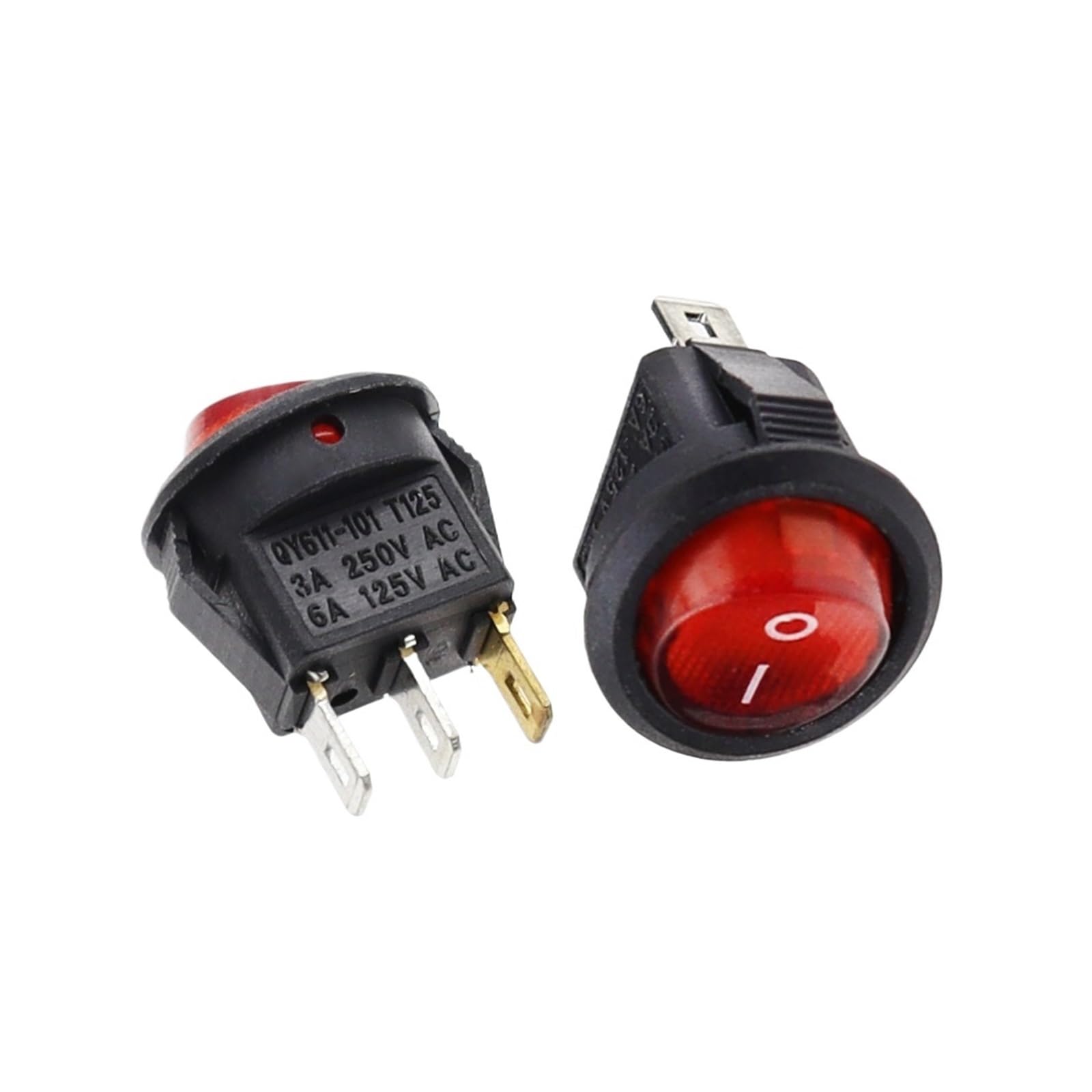 100 Piezas de 2 Pines, Rojo, KCD1, 2 Pines, 15 mm, Interruptor basculante Redondo for Barco, Encendido/Apagado, CC, CA, 3 A/250 V, for Coche