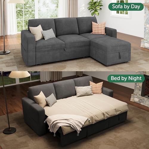 Image of HONBAY Modular Sectional Sleeper Sofa with Pull Out Bed, L Shaped Sofa with Storage, Modular Sectional Couches for Living Room, Dark Grey