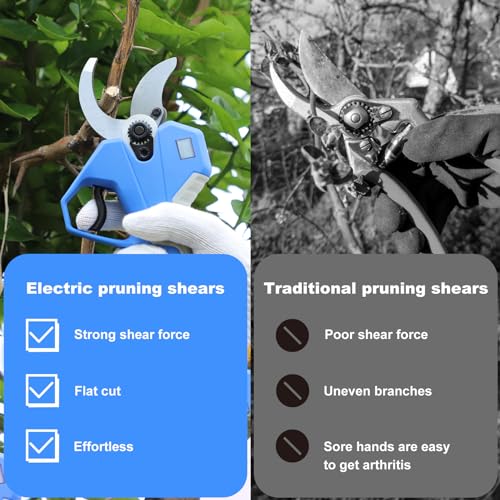 Electric Pruning Shears- Cutting 1.6inch Diameter Professional Gardening Electric Shears, Heavy Duty Branch Pruner, 2 Pack 2000mAh Batteries, SK5 Replacement Blades, Fast Charger