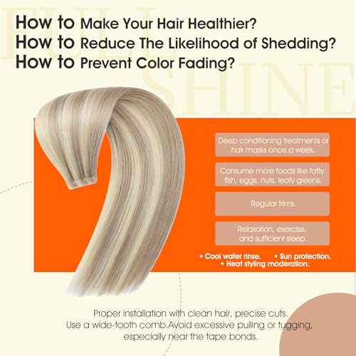 Image of Full Shine Blonde Injected Tape Extensions Human Hair Color 18 Ash Blonde Highlight 613 Blonde Remy Tape in Hair Extensions Invisible Adhesive Skin Weft for Natural Look 14Inch 40G 20Pcs