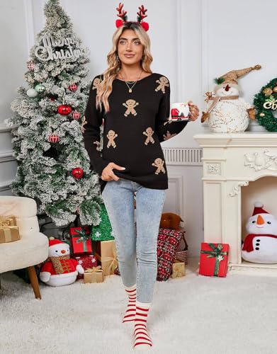 Image of Womens Cute Heart Sweater Crew Neck Long Sleeve Pullover Valentines Sweater