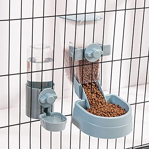 Automatic pet cage Hanging Food and Water Dispenser Set self-Equipped Feeder with Large-Capacity Food Container and Water Bottle Suitable for Small Animals and Pets. (Purple)