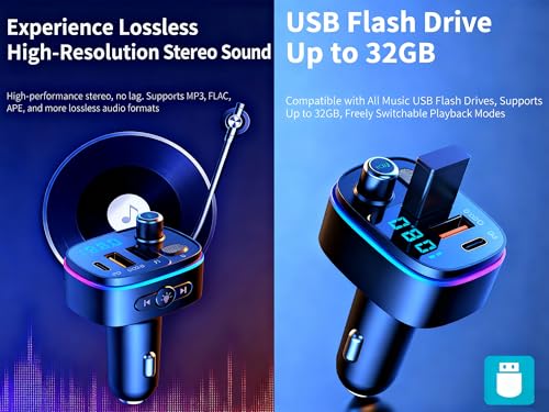 Image of TISONNY Bluetooth FM Transmitter for Car, with Dual Fast Charging (QC3.0 & PD 20W), Qualcomm 5.0 Chip, Hands-Free Calling, Support USB /TF Card Playback, Plug and Play for All Cars