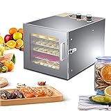 Deshidratador de acero inoxidable con 6 compartimentos, regulador de temperatura de 35 a 75 ℃, temporizador de 24 h, secador de frutas, deshidratador para alimentos, carne, frutas y verduras