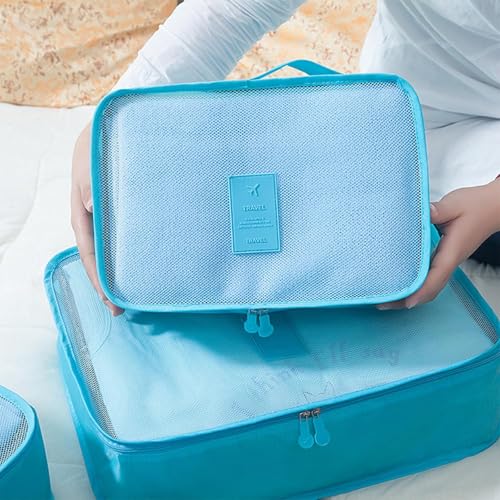 12 Set Travel Packing Cubes Luggage Packing Bags Reusable Lightweight Suitcase Organizer Cubes Set for Travel Accessories (Sky Blue+Pink)3