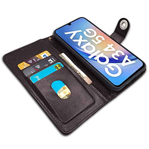 Image of Pikkme Samsung Galaxy A34 5G Flip Cover Leather Finish | Inside TPU with Card Pockets | Wallet Stand and Shock Proof | Complete Protection Button Flip Case (Coffee)