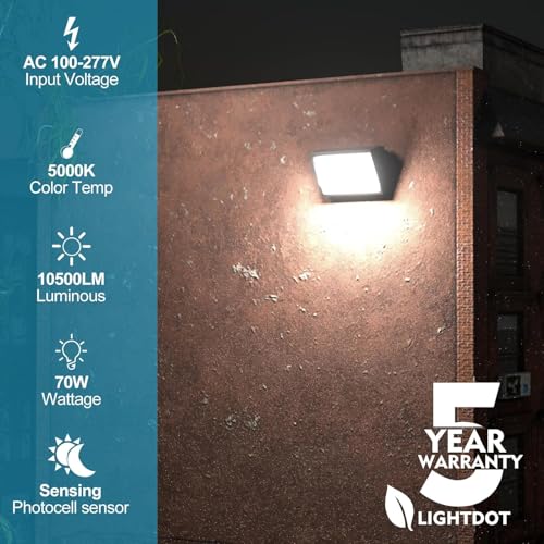 Image of Lightdot 8 Pack 70W LED Wall Pack Lights, Wall Mount Outdoor Exterior Lighting, 100-277V, 10500LM Dusk-to-Dawn, IP65 ETL, 20ft Coverage Area, Parking Lots, Building Exteriors, Backyard /Factory