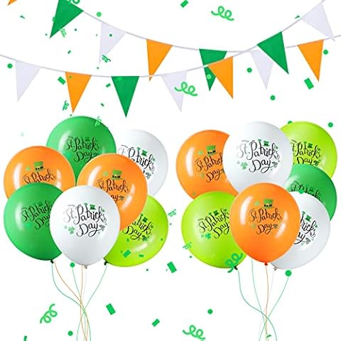 21 Pcs St Patrick's Day Decorations Set Orange White Green Irish Day Bunting Banner Pennant Flags Cotton Triangle Flag Garland, Shamrock Latex Balloons for Irish Party Supplies Cover