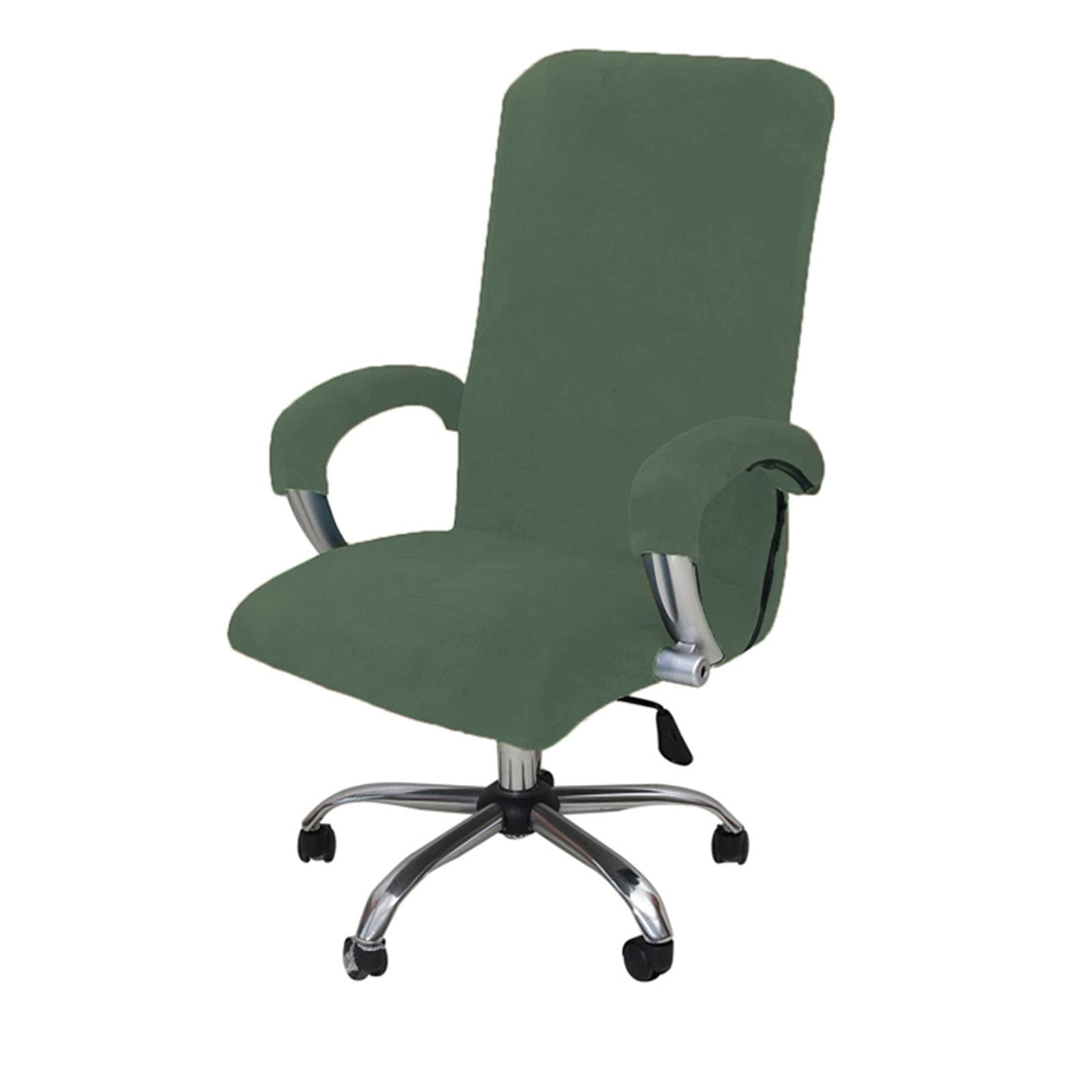 LIFEDX Funda de Sillas de Oficina Elástica con Reposabrazos,Felpa de Terciopelo,Modernas Cubiertas de la Silla de la Computadora Antipolvo de Oficina Silla Removible,No Incluye Sillas -Green||L