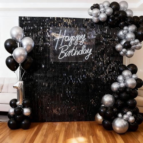 Image of Black Shimmer Square Sequin Wall Panel Backdrop Decoration for Wedding,Anniversary,Birthday,Party,Photo Backdrop,36 Panels Cover 6 x 6 Ft