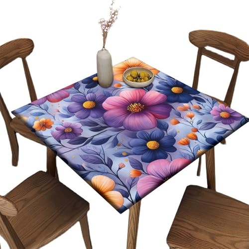 Floral Magic Pattern Printed on Square Elastic Tablecloth, Oilproof Square Patio Table Covers, Ideal for Weddings Birthdays Even