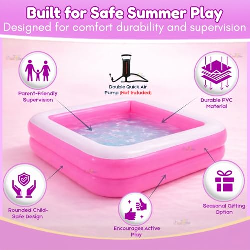 Image of Toy Imagine 3 ft Square Inflatable Pool for Kids - Swimming Bathtub for Toddlers (0-5 Years) | Outdoor Garden Summer Play Pool(Pink)