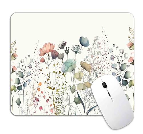 LTHAOGUO Tapis de souris à motif floral, beige bohème, petit tapis de souris blanc avec motif, joli tapis de souris minimaliste à fleurs, tapis de souris esthétique, pour ordinateur portable, bureau,