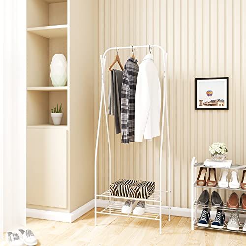 WOLTU Kledingrek Kapstok 2 Tier Planken Hal Entree Gratis standaard Organisator Metalen opbergschoen Bankstandaard met… - Image 5