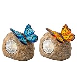 Lumineo Figura solar LED con mariposa, cerámica – Figura de jardín con luz – Figura decorativa para terraza y balcón – Diseño de iluminación solar – Luz solar para