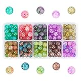 PH PandaHall 300pcs 8mm Baking Painted Crackle Glass Beads 10 Color Round Glass Loose Beads...
