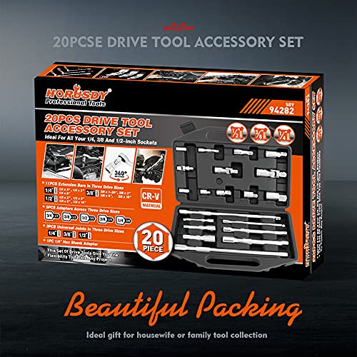 Horusdy 20-Piece Extension Bar Set, 1/4", 3/8" And 1/2" Drive Socket Extension Set #TOP1