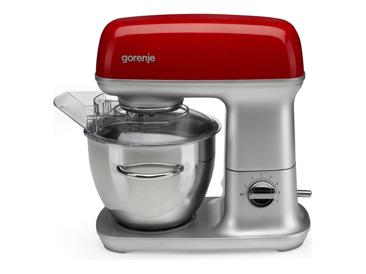 Gorenje Robot de Cocina MMC1000RLR, Batidora Amasadora con Bol de Acero Inoxidable, 6 Velocidades, 4 Accesorios, 36 cm x 37,2 cm