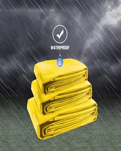 Image of Tripal 250 GSM Yellow Tarpaline (20 x 40 Ft) Plastic Tarpaulin | Tirpal, Tadpatri, Tharpai & Thadika | Extra Strong Reinforced Eyelets | UV Resistant | 100% Waterproof Virgin, 6 Layer