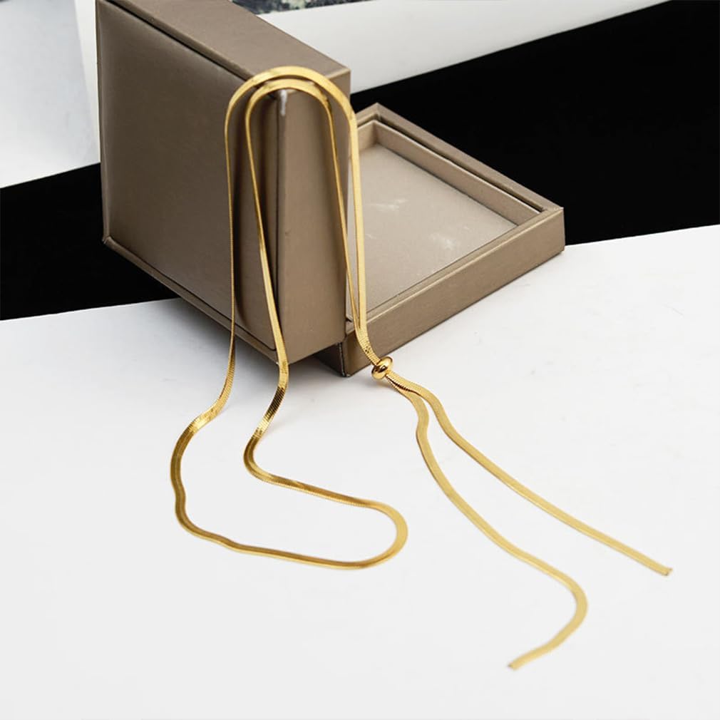 Long Gold Lariat Necklaces for Women Fashion Formal Evening Wear Statement Drop Necklace Adjustable Knot Snake Chain Choker Jewelry Costume Accessories - Image 6