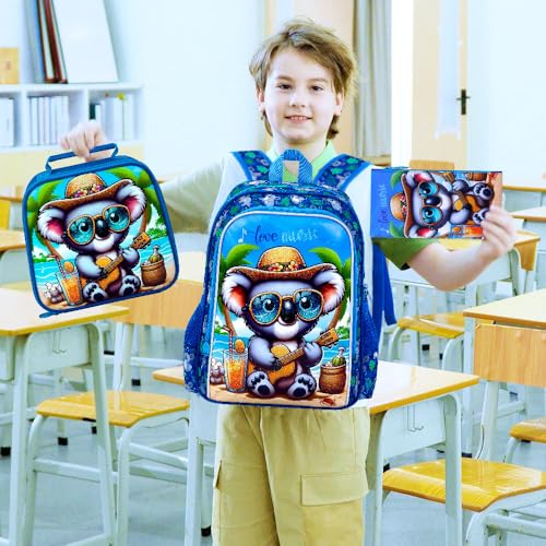 Image of 3Pcs Backpack for Boys, 16 inch Koala Kids Bookbag Set for Elementary Preschool Kindergarten, School Backpacks with Lunch Box(Blue)