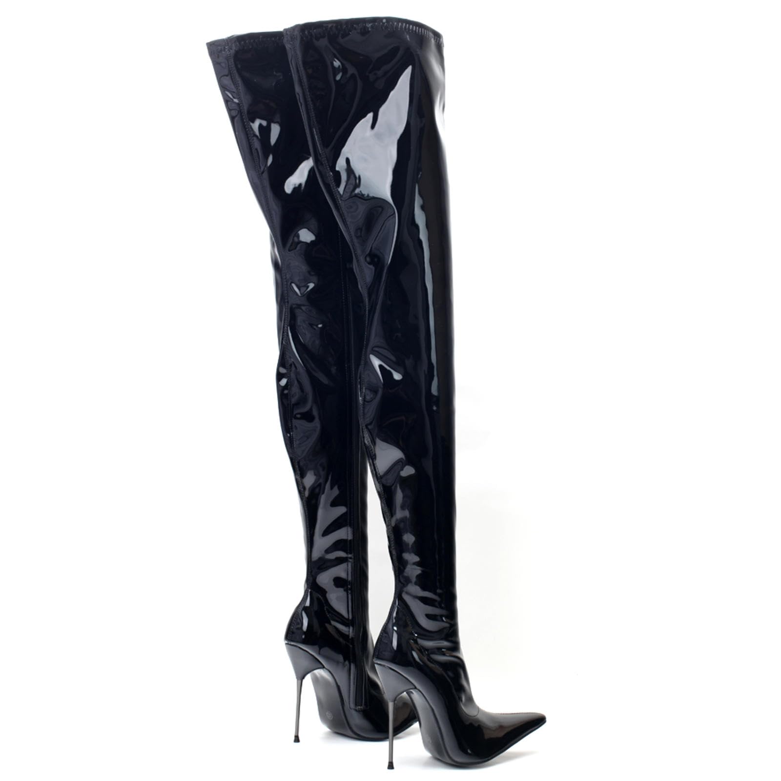 Tacchi Donna Tacchi Alti 13cm Stivali al Ginocchio in Vernice Tacco fine,Black-45