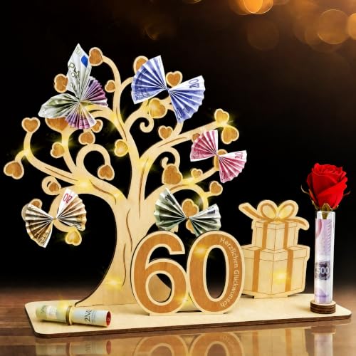 Geldgeschenk Hochzeit Holz mit Lichterketten,Hochzeitsgeschenke für Brautpaar Geld,Herzförmiges Geschenk zum Hochzeit Hochzeitstag aus Holz