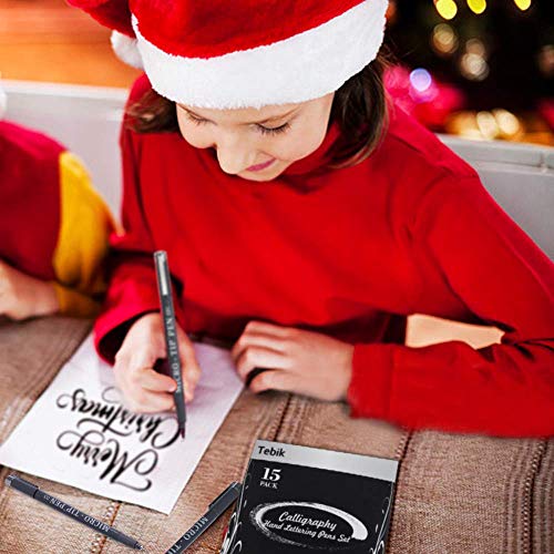 Tebik Hand Lettering Pens, 15 Pack Calligraphy Brush Pen Markers Black Ink For Beginners Writing, Lettering, Journaling, Art Drawing, Signature, Illustrations And Office School Supplies #TOP4