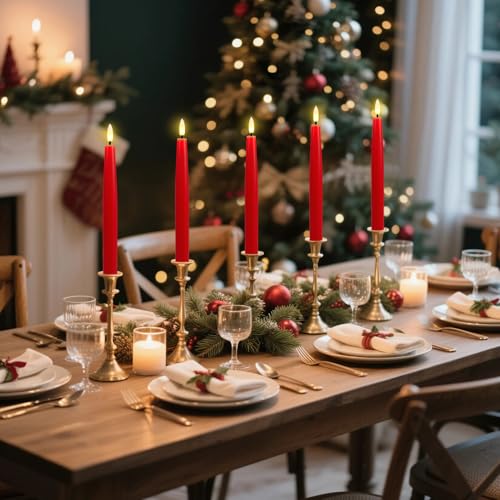 Image of Christmas Flameless Taper Candles with Remote, Red Real Wax LED Taper Candles Battery Operated with 3D Wick, 3 Pcs LED Flameless Candlesticks for Christmas Home Decor(0.78 inch x 9.65 inch)