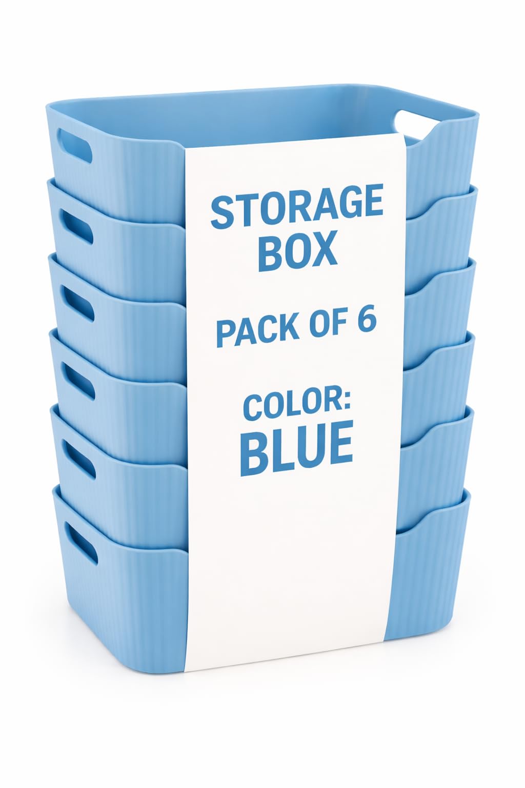 HOMENU Plastic Storage Box with Lid – Large Stackable Organizer Storage Box for Clothes, Toys, Kitchen – Big Size Plastic Storage Container Basket for Home, Office, Bathroom(Smal,Pack of 6,Blue)