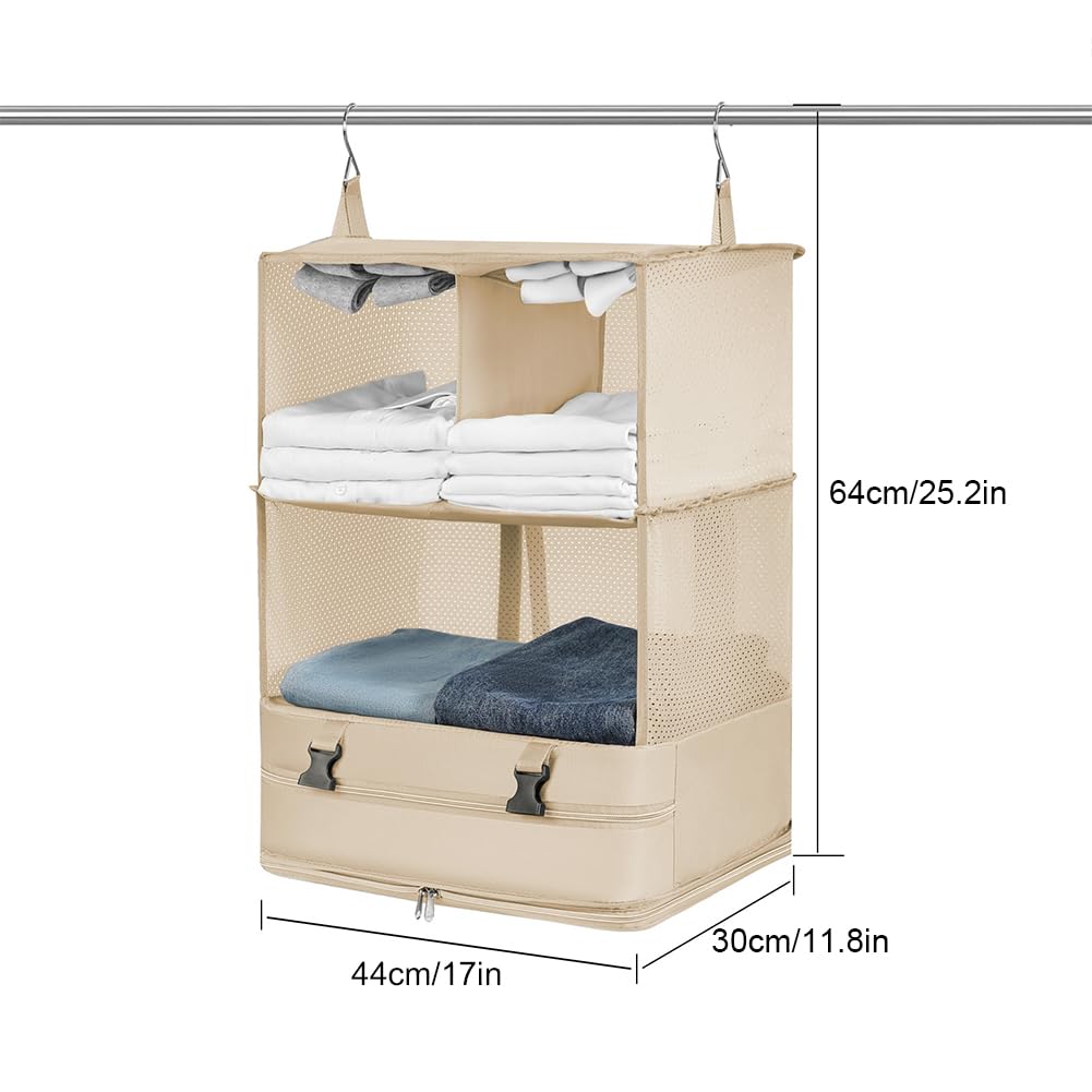 Wiszący organizer do walizki Kostki do pakowania Składany organizer do bagażu podróżnego Stow And Go Organizer do przedziału bagażowego do podróży na bagaż i garderobę (XL Khaki)
