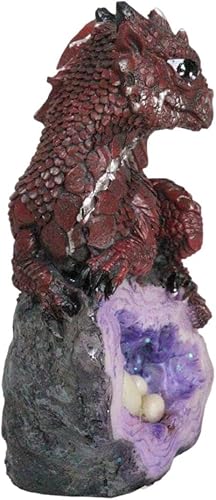 Miniatura 4 de Ebros Gift Fantasía dragón rojo sobre cristal fósil volcánico púrpura imitación geoda con huevos figura 4.75 pulgadas de alto fantasía mítica