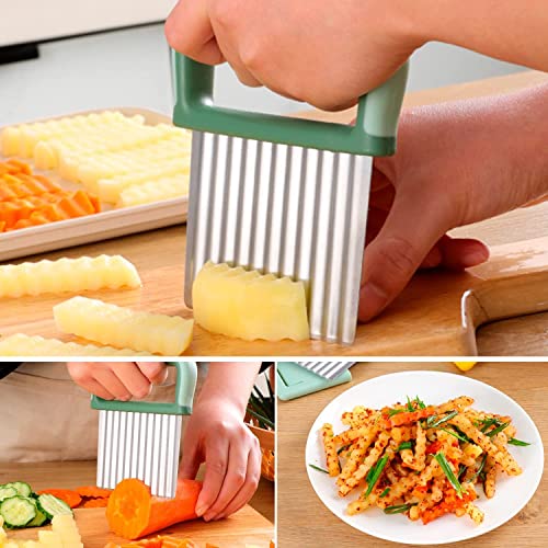 Ripple Knife Baby Wave Cutter Potato Cutter Children with Protective Stainless Steel Potato Wave Knife Onion Cutter Holder for Fruit Vegetables Salad Fries Onion 2 Pieces - Image 5