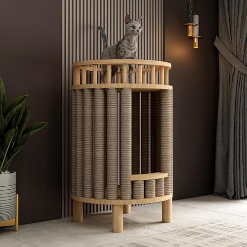 Minogo 猫用ケージ ネコケージ 猫の別荘 キャットケージ キャットハウス 天然無垢材 木製フレーム ?丈 耐久性 多機能 2段 3段 ?量 小型 おしゃれ 組み立て簡単 室内飼い 留守番 室内用 (C-39*39*61CM)