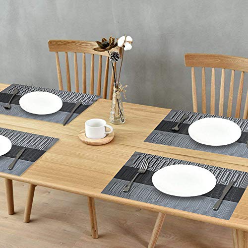 Giverare Placemats Set Of 4, Heat-Resistant Woven Vinyl Placemat, Non-Slip Washable Pvc Table Mat, Easy To Clean Premium Plastic Table Mats For Dining Table, Kitchen Table (Black+Gray) #TOP4