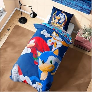 Get Trend SONIC THE HEDGEHOG Single Duvet Cover Set Kids Teens, Reversible Bedding & Pillowcase for Boys & Girls, Bedroom Accessories Gifts for Boys (Blue Sonic, Single)