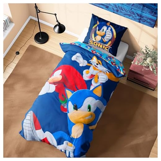 SONIC THE HEDGEHOG Juegos de Fundas Nórdicas, Pack con Funda Edredon Niño y Almohadas - Talla Única