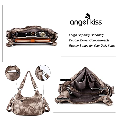 Image of Angel Kiss Large Purses and Handbags for Women Washed Faux Leather Crossbody Hobo Satchel Shoulder Handbag Tote Purse