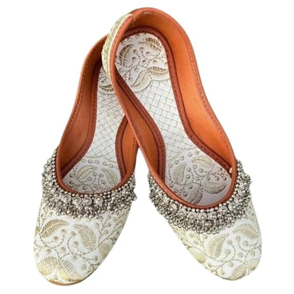 Women's Handmade Beautiful Rajasthani Embroidered PVC Sole Synthetic Slip-On Printed Mojari/Jutti
