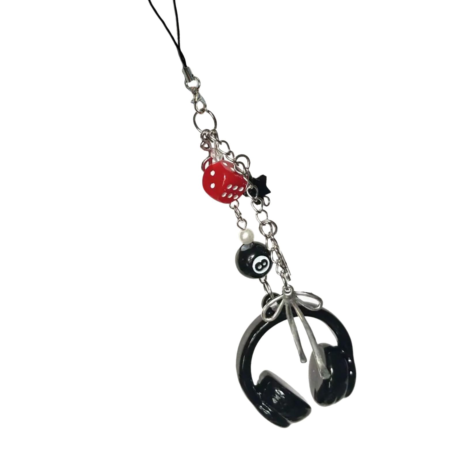 NEWFT Fashionable 8 Ball Beaded Keychain For Earphones Phone Jewelry Accessory Elegant Backpack Purse Charm