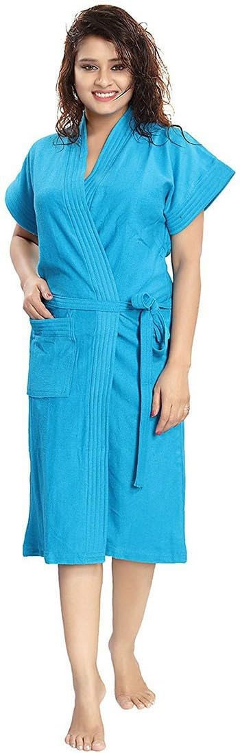 Terry Bathrobe for Women – Soft & Absorbent Spa Robe with Pockets & Belt – Lightweight Towel Robe for Shower, Spa & Lounge - 214