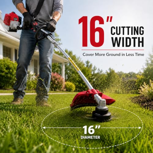 Image of AMERISUN 3-in-1 Gas String Trimmer, Edger & Brush Cutter | 26cc 2-Cycle Engine, 16 inch Cutting Path, 10 inch Metal Blade, Shoulder Strap, Heavy-Duty Weed Trimmer for Thick Grass & Brush