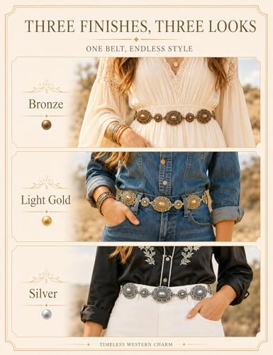 Image of TOPACC Western Metal Concho Belt for Women Cowgirl Chain Belts for Dresses Jeans Country Concert Outfit