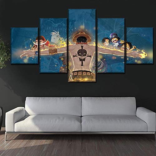 5 Leinwandbilder Rahmen Wandbilder Wohnkultur HD Anime Einteiler Portgas D. Ace Bild auf Leinwand Weihnachten Geschenk Leinwanddrucke
