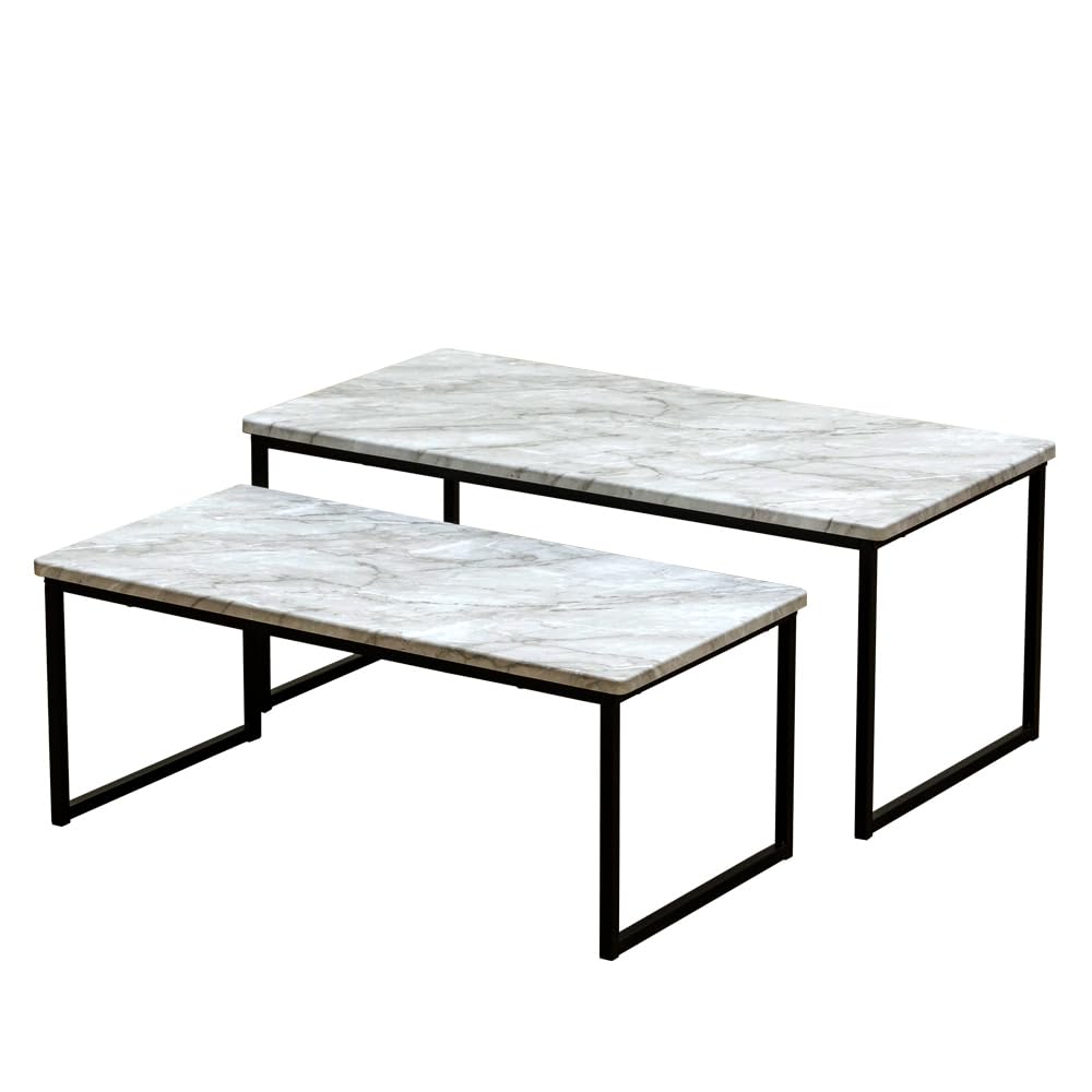 Quincy　センターテーブル2点セット　マーブルホワイト Quincy センターテーブル2点セット マーブルホワイト