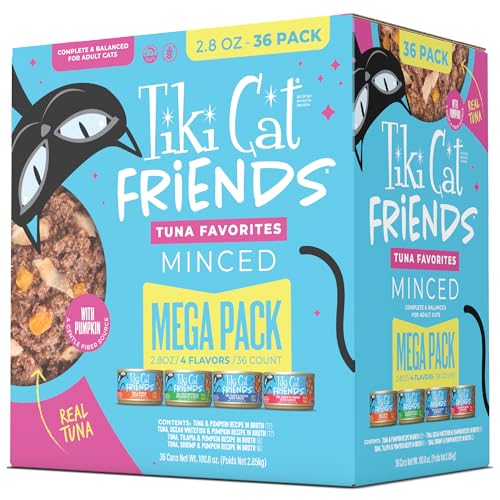 Image of Tiki Cat Friends Wet Cat Food, Tuna Favorites Variety Pack, 2.8 oz. Cans | High Protein, 2.8 oz. Can, 36 Count Pack, For Adult Cats, High Moisture, Grain-free, Real Tuna Broth, Flaked Texture