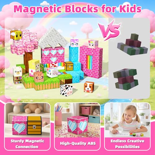 100PCS Magnetic Blocks, Toys Castle Building Cube Birthday Gifts for Girls - image 5